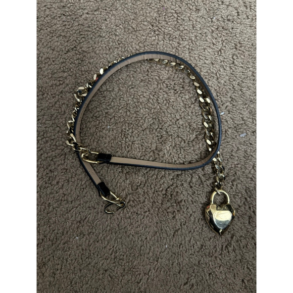 Women's ST. JOHN Black Gold Chain Heart Lock Belt adjustable/One Size